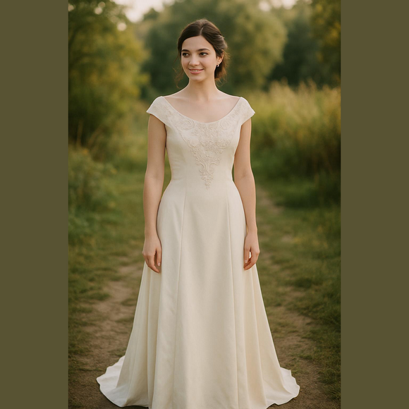 Vintage Dresses & Skirts - Vintage Off The Shoulder Wedding Gown with Pearl Beadwork